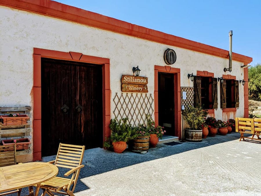 front side of the buiding that says 'Stilianou Winery' in upper part of the wall